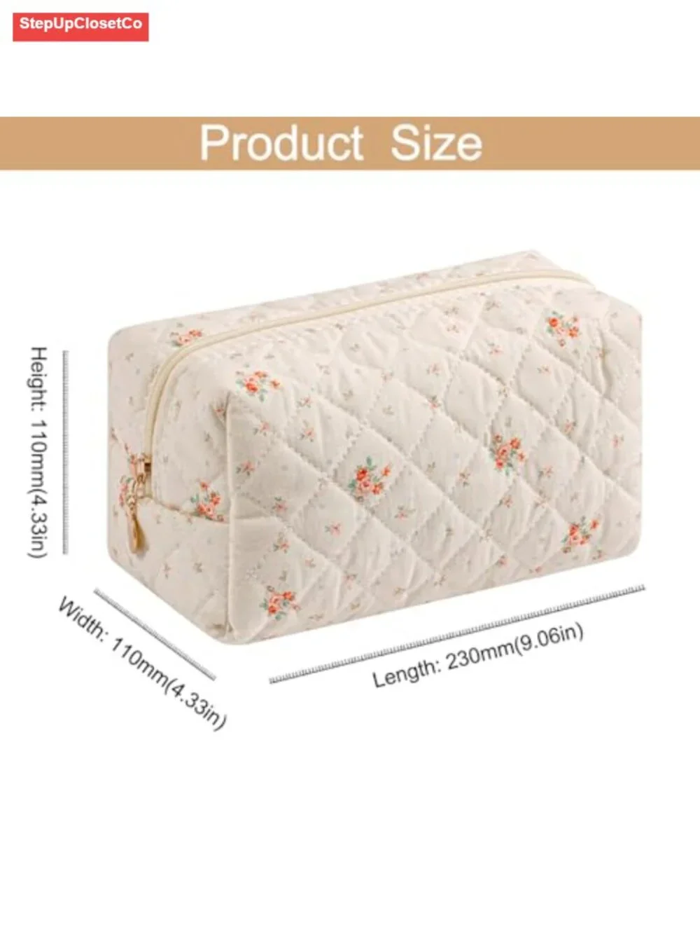 Cosmetic Bag Travel Makeup Pouch with Metal Zipper Polyester Floral Design